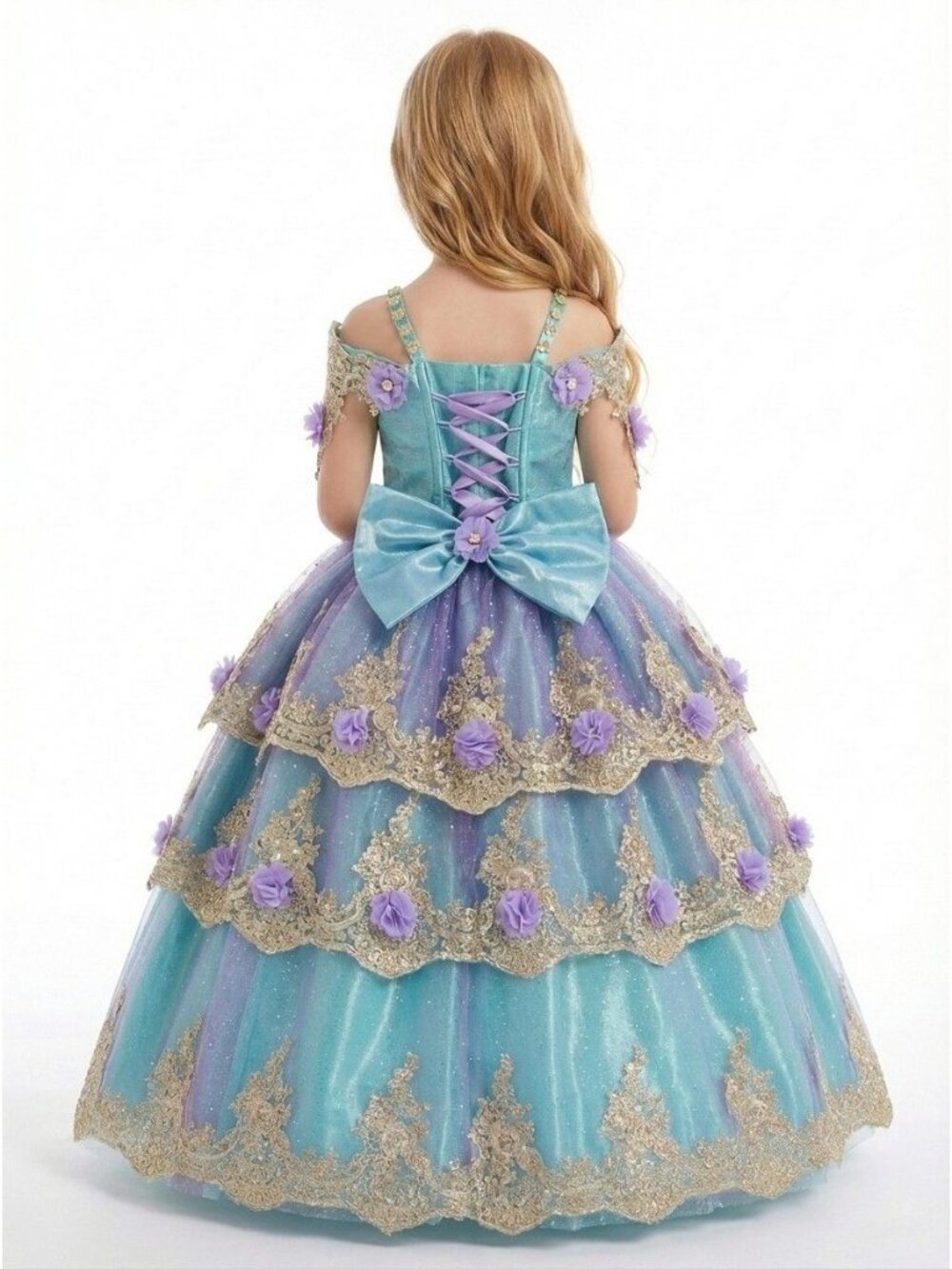 Girls Mermaid Inspired 2-in-1 Princess Dress with Adjustable Corset and Removabl - Picture 6 of 11